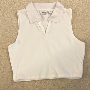 White Sleeveless Polo Crop Top